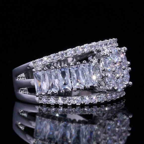 New 925 Silver Wedding Engagement Sapphire Ring - Picture 2 of 5